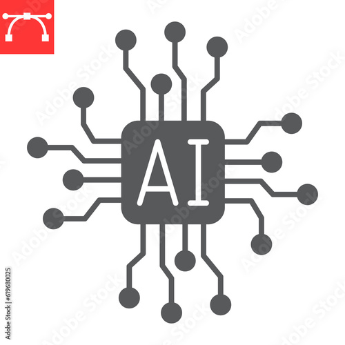 AI chip glyph icon, technology and artificial intelligence, embedded device vector icon, vector graphics, editable stroke solid sign, eps 10.