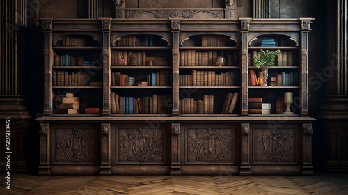 Old wooden bookcase,generative ai
