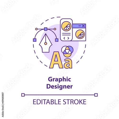 Graphic designer concept icon. Creative occupation. Digital skill. Freelance worker. Visual communication abstract idea thin line illustration. Isolated outline drawing. Editable stroke