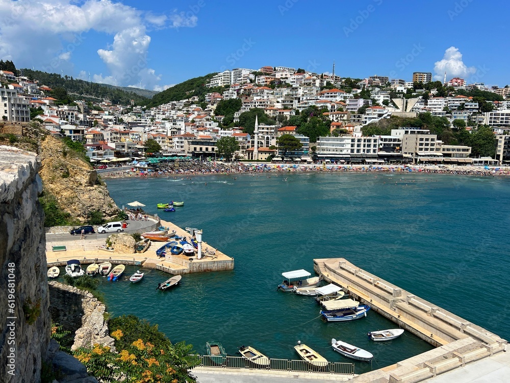 Montenegro Ulcinj town Adriatic sea cityscape.