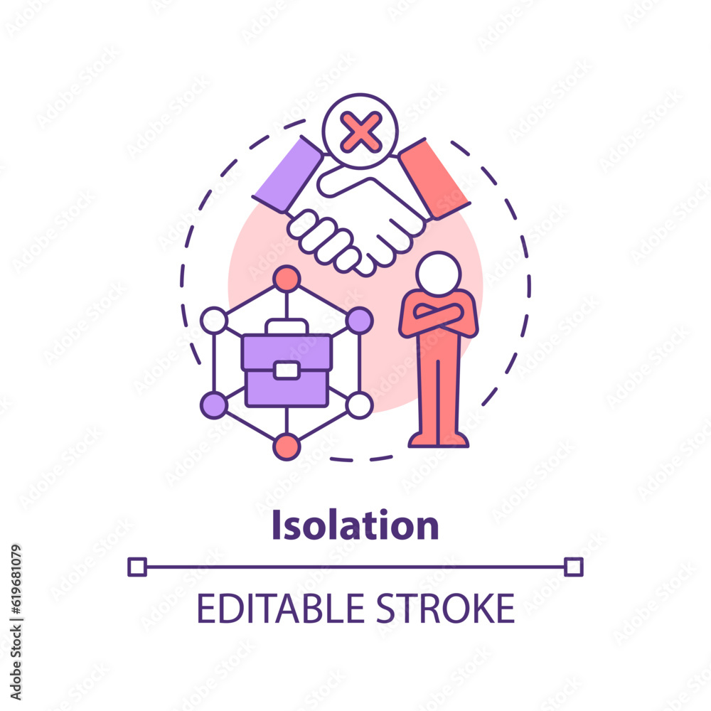 Isolation concept icon. Lack of communication. Social life. It job. Digital age. Work remotely. Feel lonely abstract idea thin line illustration. Isolated outline drawing. Editable stroke Isolation concept icon. Lack of communication. Social life. It job. Digital age. Work remotely. Feel lonely abstract idea thin line illustration. Isolated outline drawing. Editable stroke