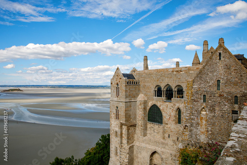 Part of Mont Saint Michele abbey in a beautiful summer day, France