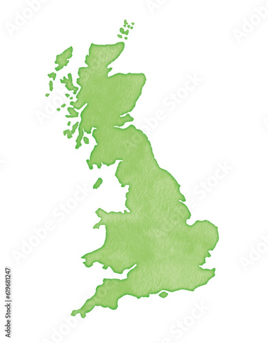 イギリス地図　手描き　水彩タッチ　緑