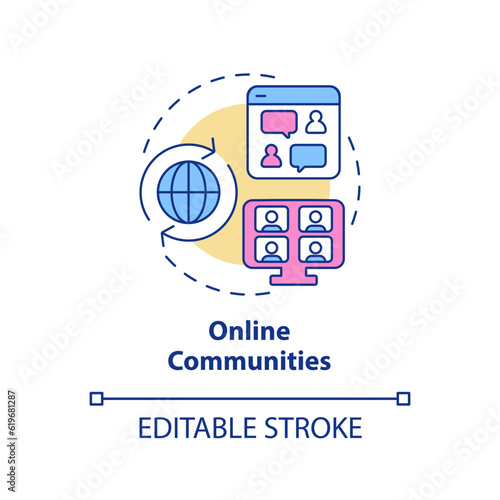 Online community concept icon. Social media. Support group. Knowledge sharing. E business. Professional networking abstract idea thin line illustration. Isolated outline drawing. Editable stroke