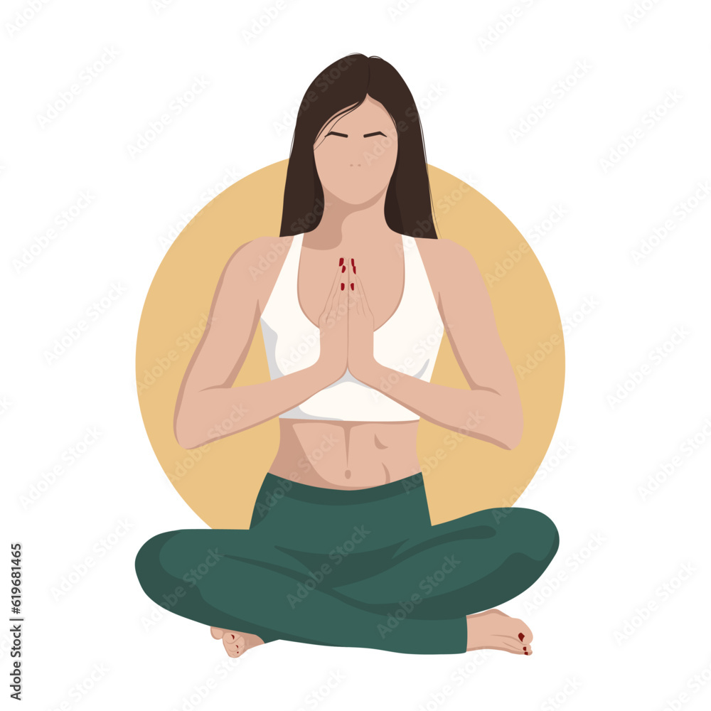 Young girl woman meditating practicing yoga, lotus pose vector flat faceless illustration Young girl woman meditating practicing yoga, lotus pose vector flat faceless illustration