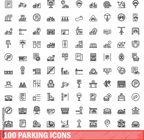 100 parking icons set. Outline illustration of 100 parking icons vector set isolated on white background