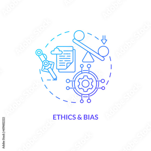 Thin line gradient icon representing ethics and bias in AI education, isolated vector illustration, innovation in education.
