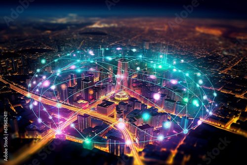 Internet Network Connection with Modern Technology Disseminate Information Quickly with Cityscape Background