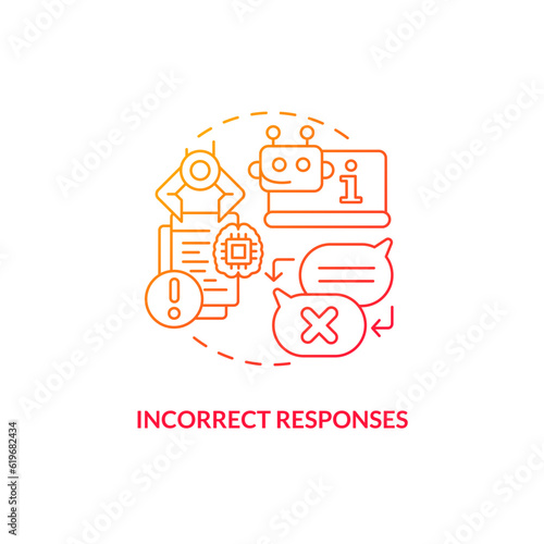 Thin line gradient icon representing incorrect responses, isolated vector illustration, AI in education.