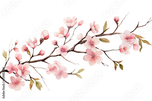Watercolor of Tropical spring floral green leaves and flowers elements isolated on transparent png background, bouquets greeting or wedding card decoration, with Generative Ai. © TANATPON