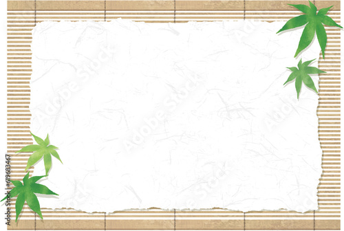 和風のすだれと青紅葉と和紙のフレーム photo