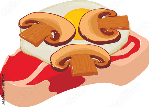 Protein food icon isometric vector. Champignon on fried egg and beef tenderloin. Food concept, protein product