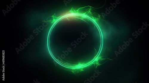 A Simple, Flat 2D Illustration Wallpaper - Showcasing a Circular Green Aura - Set Against a Dark, Isolated Background created with Generative AI Technology