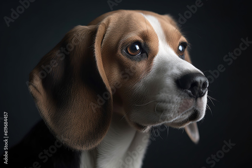 Beagle's cute straight face, Generative AI photo