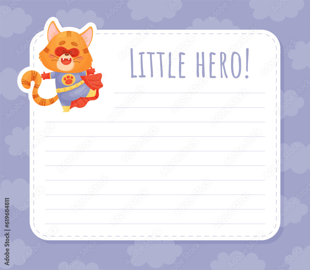 Note and Reminder Card with Cat Superhero Vector Template Note and Reminder Card with Cat Superhero Vector Template