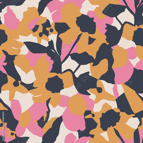 Vector color blocking flower illustration seamless repeat pattern