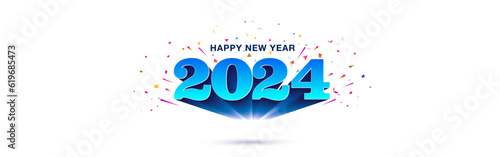 Creative concept of 2024, 3d number poster design. 2024 Happy New Year text riseup and standout with sparkle and confetti background.