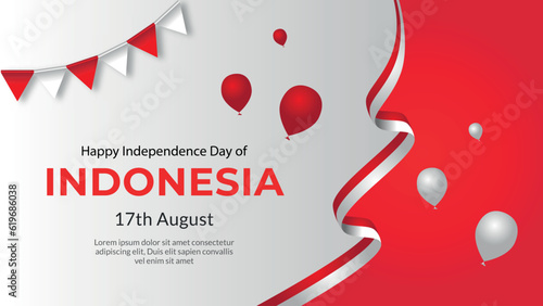 78th years 17 august indonesia independence day banner, Indonesian flag raising illustration. Terus Melaju Untuk Indonesia Maju translates to Keep going for Advanced Indonesia