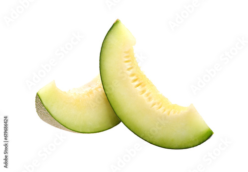Cantaloupe melon slices on transparent png.