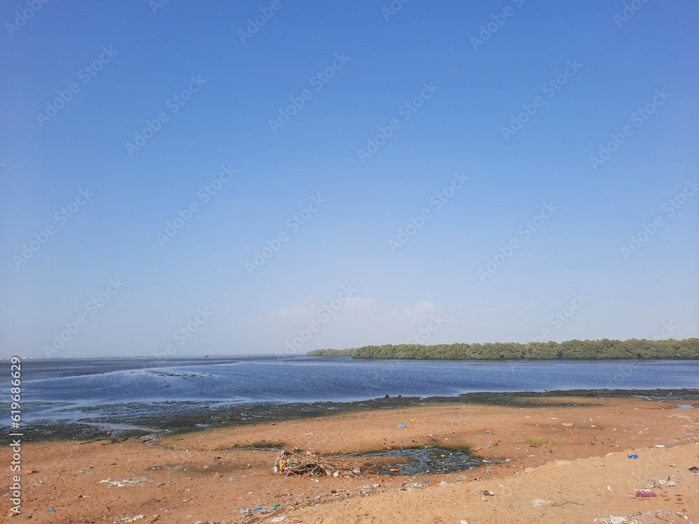 A beautiful day time view of Karachi's Sandspit Beach. Karachi's Sandspit Beach is famous for its natural beauty.

