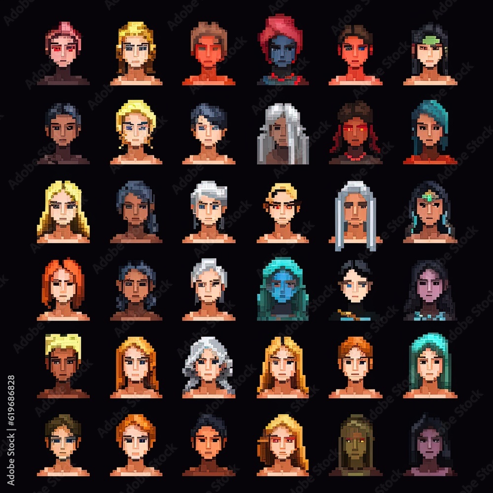 set of pixel girl characters generated ai