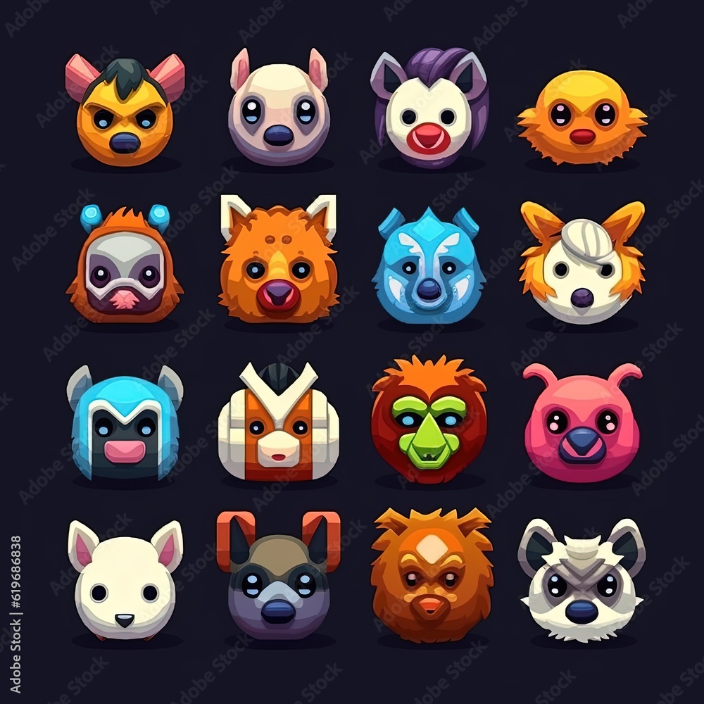 set of pixel cartoon animals generated ai set of pixel cartoon animals generated ai