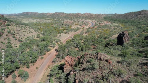 Cinematic 4K aerial footage of area near Cloncurry Outback Queensland Australia photo