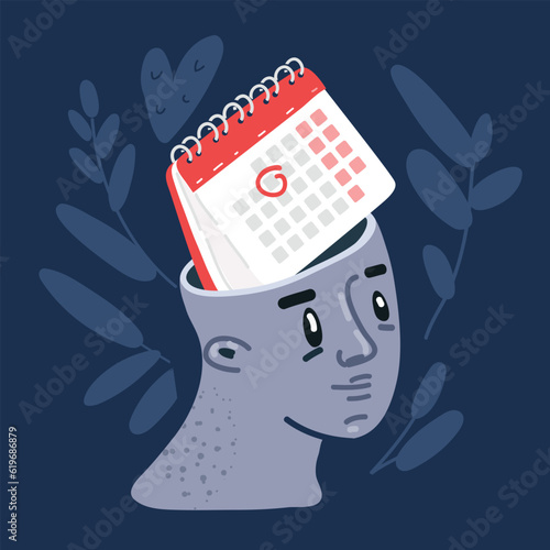 Cartoon vector illustration of Human head Calendar, Planning strategy