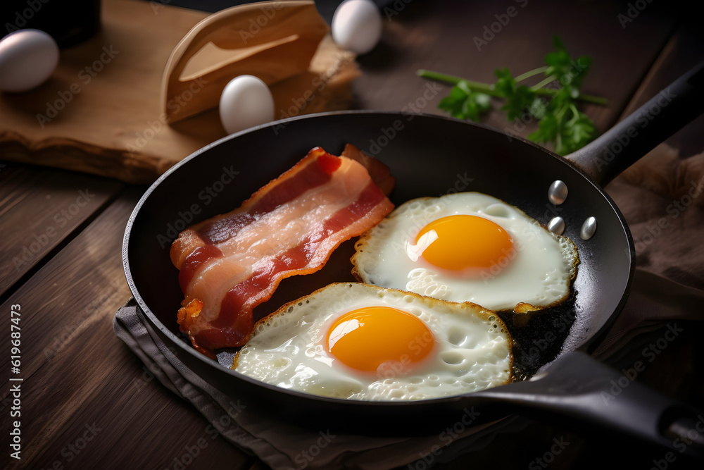 English breakfast with eggs and bacon. English breakfast with eggs and bacon.