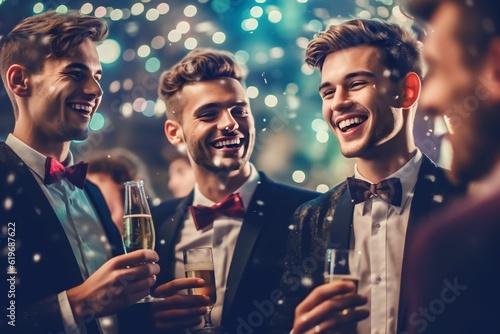 Happy man drinking champagne at party