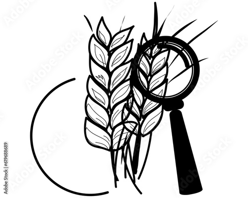 magnifying glass for product inspection, Agribusiness industry concept with a flat, line art icon.