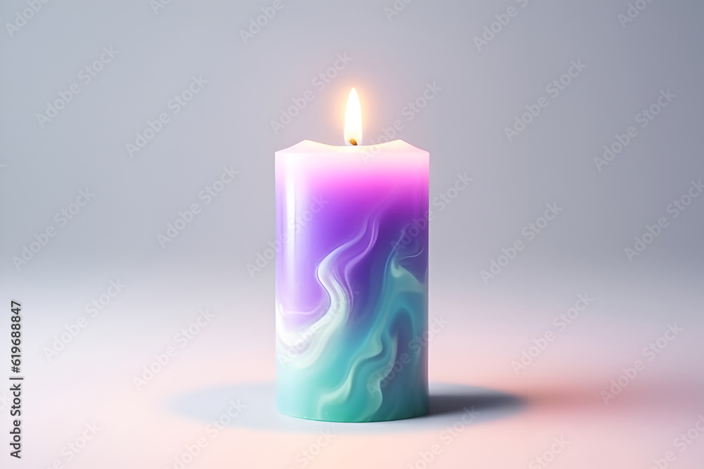 small candle with green and blue spots on a light background. small candle with green and blue spots on a light background.