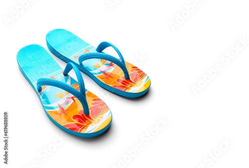 Yellow flip flops isolated on white background. Top view.