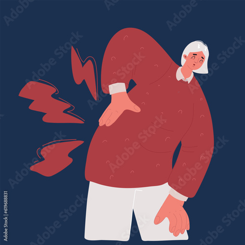 Vector cartoon illustration of Image of a sore spine, lower back pain woman.