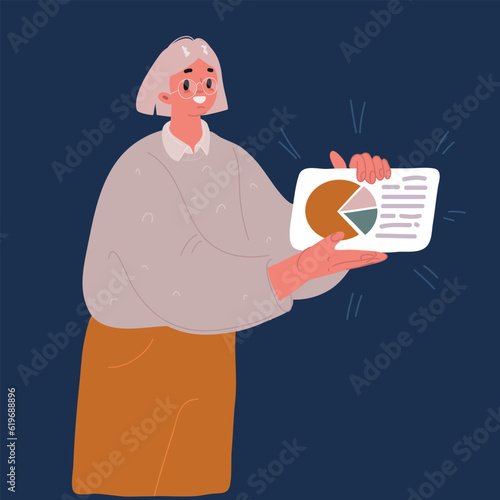 Vector cartoon illustration of female Characters hold growing statistics graphic. Entrepreneurs analyze financial statistics and develop business growth strategy. Investing or effective startup.