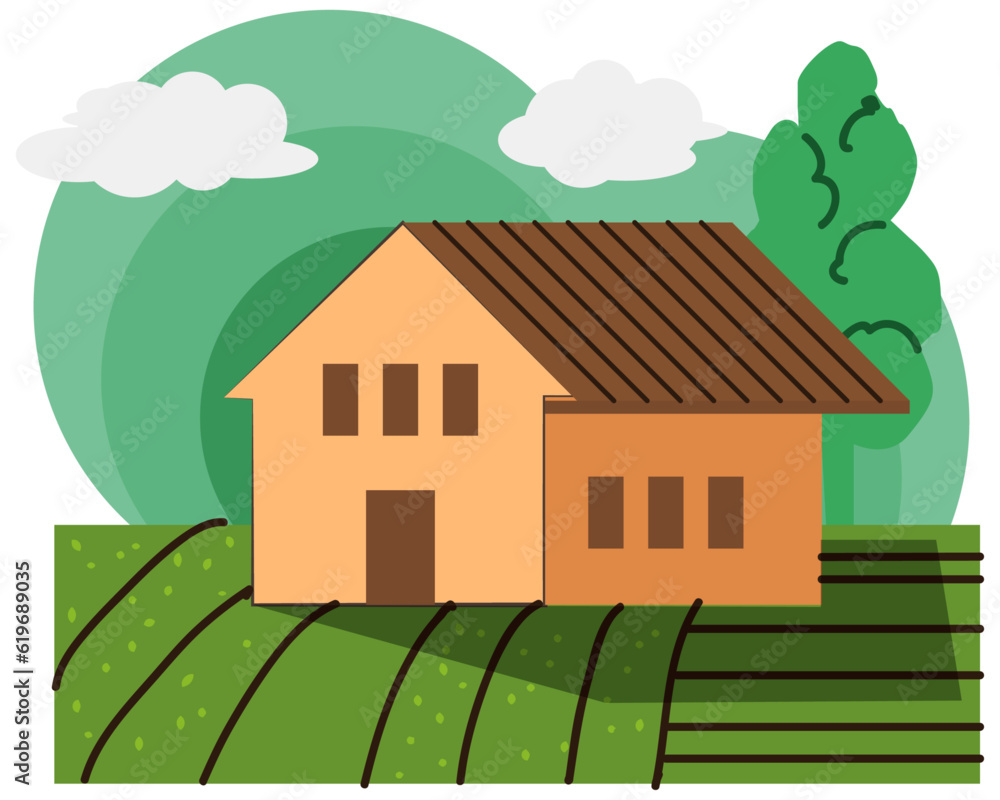 Fototapeta premium a home and a farm, Agribusiness industry concept, illustrated in flat style using a vector.