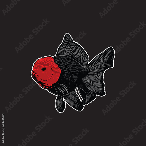 Goldfish Oranda tancho tricolor logo vector illustration