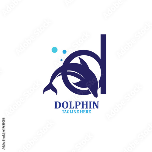 design logo dolphin with water vector illustration, silhouette style