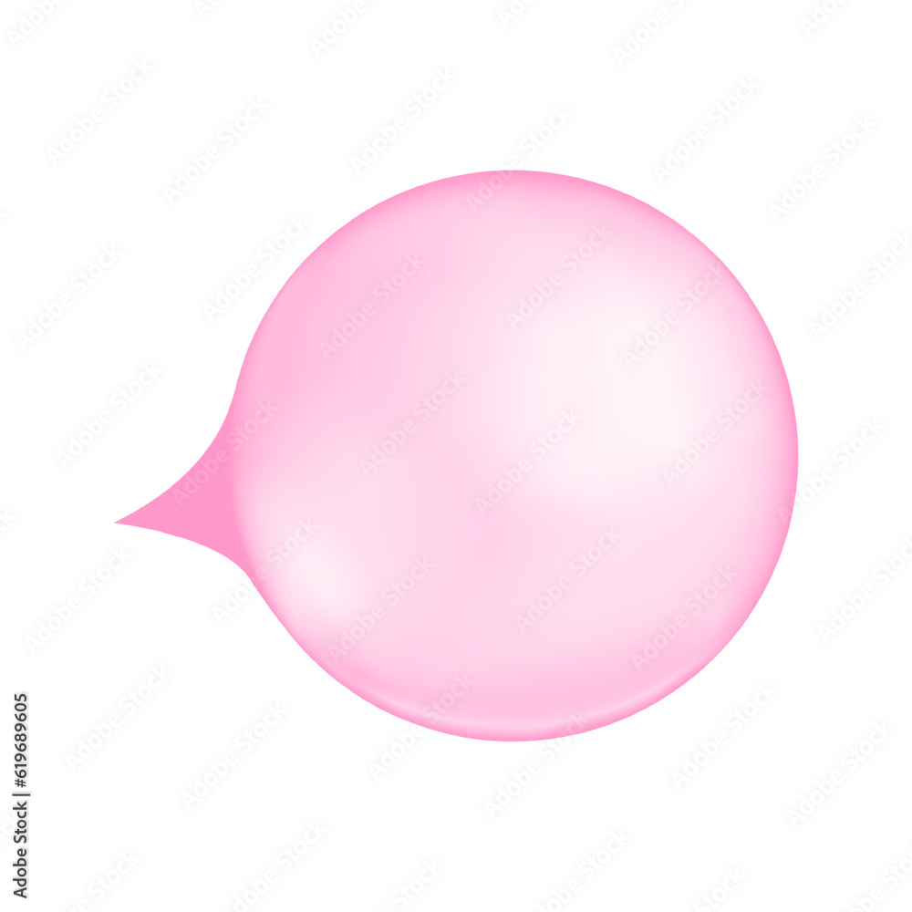 Inflated pink bubble gum. Realistic strawberry or cherry chewing bubblegum isolated on white background. Vector cartoon illustration.