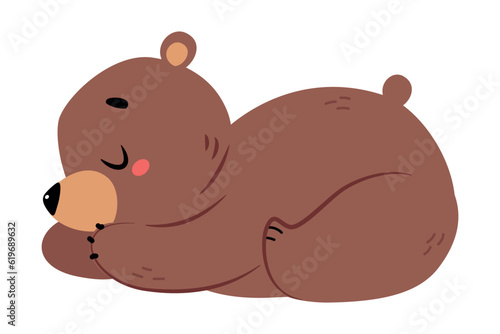 Cute Bear Character with Rounded Ears Lying and Sleeping Vector Illustration