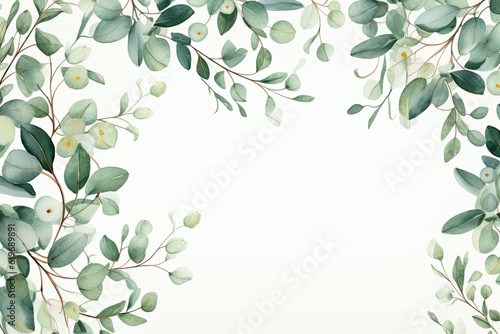 Watercolor Eucalyptus Leaves Frame  Botanical Wedding Stationery