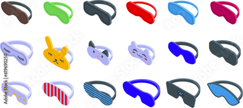 Mask for sleep icons set isometric vector. Flight travel. Rest sleep