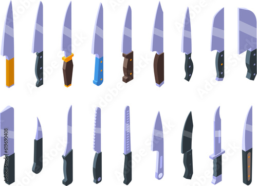 Knife icons set isometric vector. Cutlery tool. Chef cooking