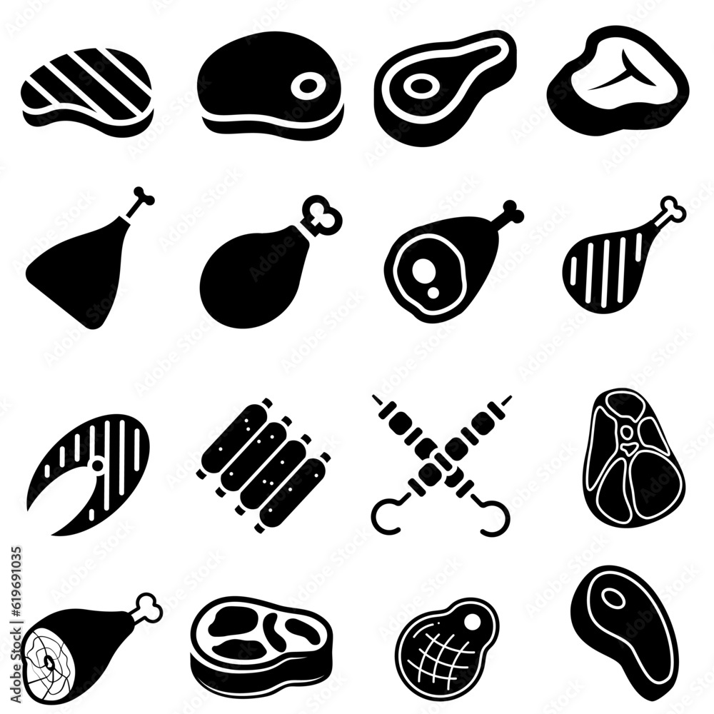 Meat icon vector set. Steak illustration sign collection. BBQ symbol. Food logo. Brazier mark.