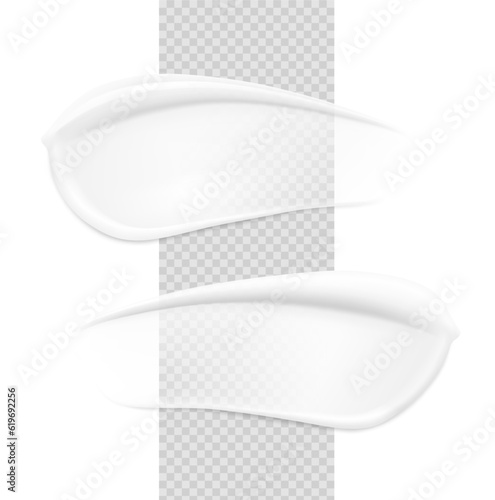 Matt and glossy realistic smears of cream mockup. Vector illustration on transparent background. Ready for your design. Easily presents your product. EPS10.