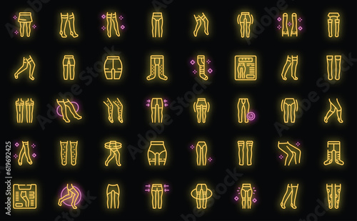 Pantyhose icons set outline vector. Woman fashion. Sexy model neon color on black