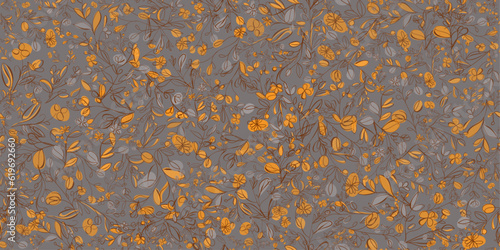 Golden Leaf Seamless pattern muted color Korea flower Contemporary Liberty feminine botanical floral branch. Hand drawn wedding herb, minimalistic flowers with elegant leaves. Repeat pattern.