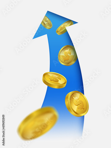 Higher money rising and interest mean good investment opportunities with blue arrows pointing up.