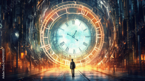 clock in the night,digital portal time, generative ai
