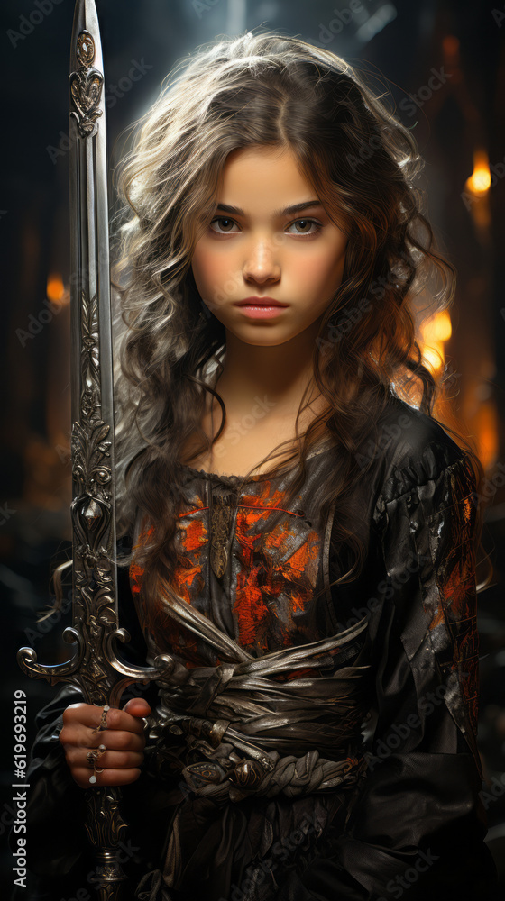 portrait of a woman, girl with long sword, generative ai portrait of a woman, girl with long sword, generative ai